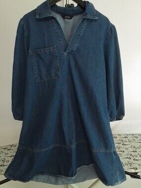 Dokotoo Denim Tunic Dress with Pocket - Deep Blue